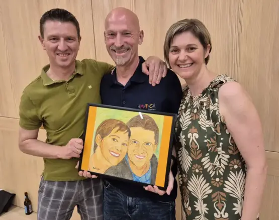 Willi Hubert und Manuela mit Ihrem Porträt gemalt von Hubert